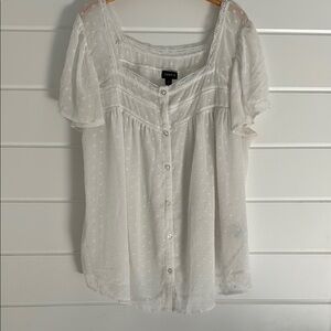 Torrid White Ruffled Buttoned Blouse